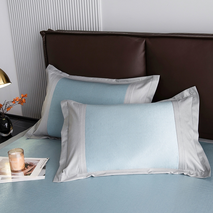 91家纺网 家纺一手货源 找家纺 印季家纺 2026新款拼色加密冰藤席子凉席 条纹-蓝灰