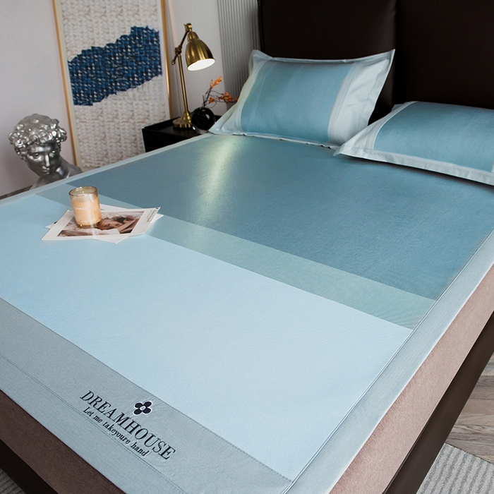 91家纺网 家纺一手货源 找家纺 印季家纺 2026新款拼色加密冰藤席子凉席 条纹-蓝绿