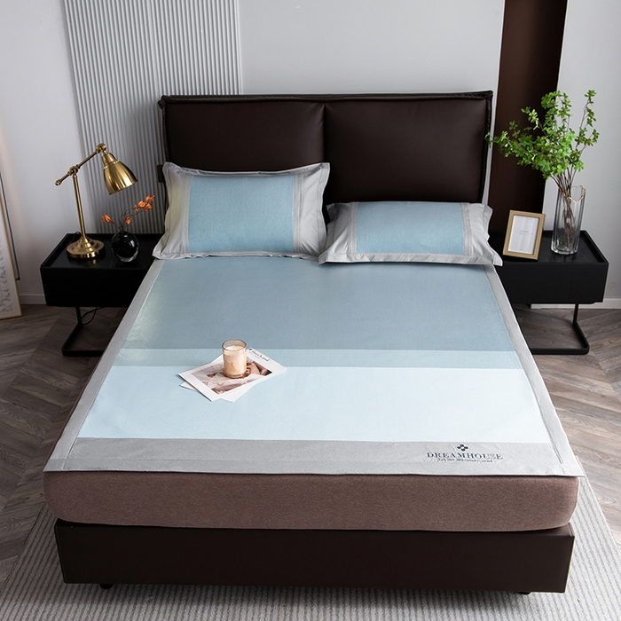 91家纺网 家纺一手货源 找家纺 印季家纺 2026新款拼色加密冰藤席子凉席 条纹-蓝灰