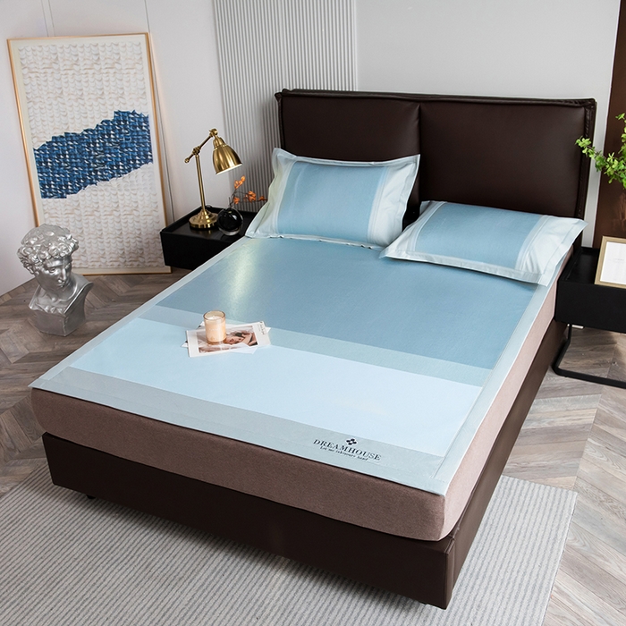 91家纺网 家纺一手货源 找家纺 印季家纺 2026新款拼色加密冰藤席子凉席 条纹-蓝绿