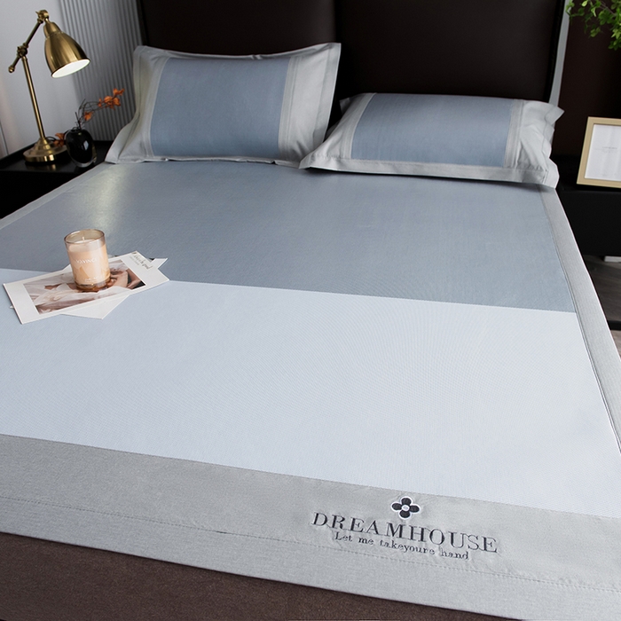 91家纺网 家纺一手货源 找家纺 印季家纺 2026新款拼色加密冰藤席子凉席 色块-浅蓝