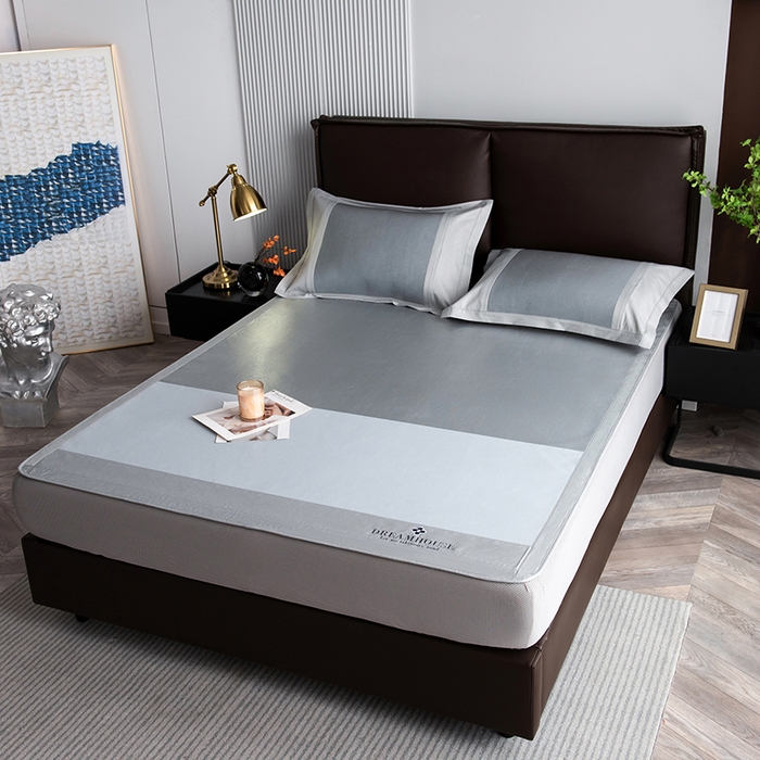 91家纺网 家纺一手货源 找家纺 印季家纺 2026新款拼色加密冰藤席子凉席 色块-浅灰