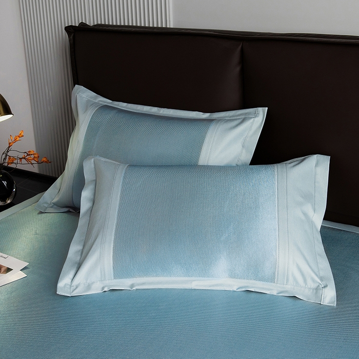 91家纺网 家纺一手货源 找家纺 印季家纺 2026新款拼色加密冰藤席子凉席 条纹-蓝绿