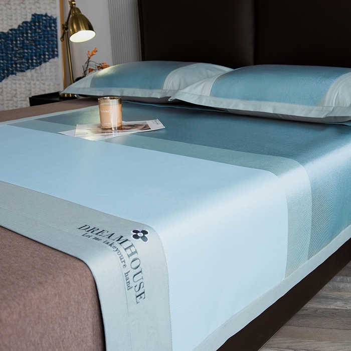 91家纺网 家纺一手货源 找家纺 印季家纺 2026新款拼色加密冰藤席子凉席 条纹-蓝绿