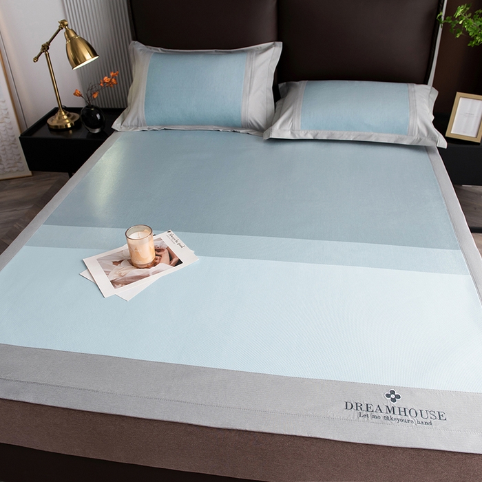 91家纺网 家纺一手货源 找家纺 印季家纺 2026新款拼色加密冰藤席子凉席 条纹-蓝灰