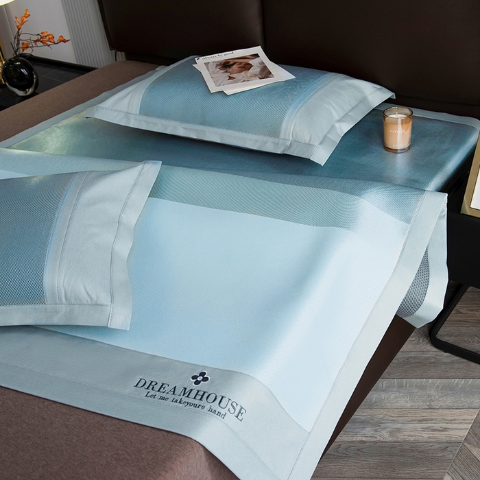 91家纺网 家纺一手货源 找家纺 印季家纺 2026新款拼色加密冰藤席子凉席 条纹-蓝绿