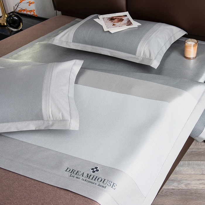 91家纺网 家纺一手货源 找家纺 印季家纺 2026新款拼色加密冰藤席子凉席 条纹-浅灰