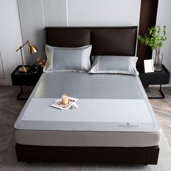 91家纺网 家纺一手货源 找家纺 印季家纺 2026新款拼色加密冰藤席子凉席 色块-浅灰