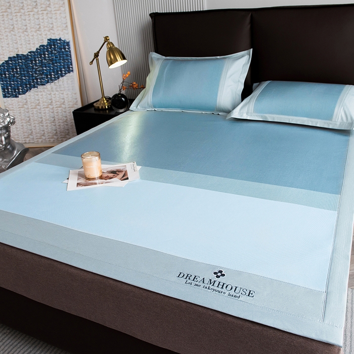 91家纺网 家纺一手货源 找家纺 印季家纺 2026新款拼色加密冰藤席子凉席 条纹-蓝绿