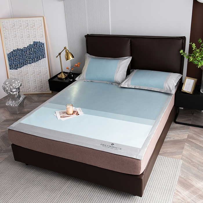 91家纺网 家纺一手货源 找家纺 印季家纺 2026新款拼色加密冰藤席子凉席 条纹-蓝灰