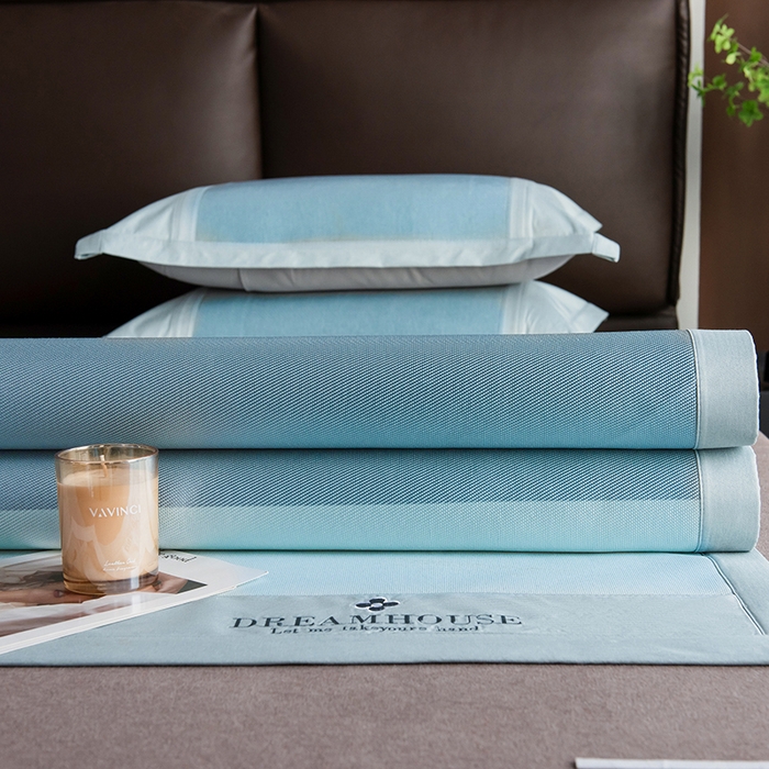 91家纺网 家纺一手货源 找家纺 印季家纺 2026新款拼色加密冰藤席子凉席 条纹-蓝绿