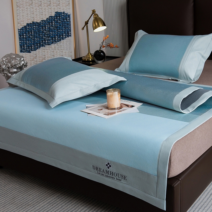 91家纺网 家纺一手货源 找家纺 印季家纺 2026新款拼色加密冰藤席子凉席 条纹-蓝绿