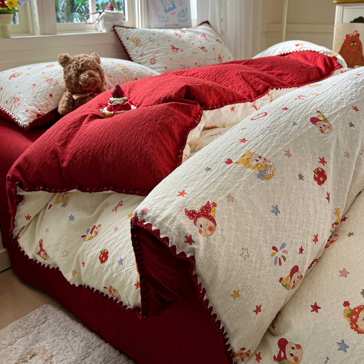 91家纺网 家纺一手货源 找家纺 （总）水墨江南 2026新款贝壳边泡芙纱时尚印花四件套