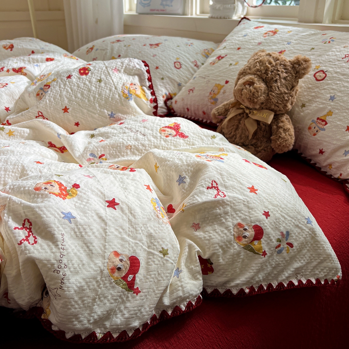 91家纺网 家纺一手货源 找家纺 （总）水墨江南 2026新款贝壳边泡芙纱时尚印花四件套