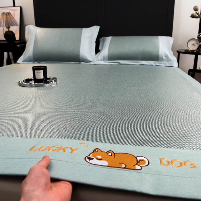 （总）印季家纺 2026新款5A级抗菌加厚绣花冰藤席-幸运狗（床席款）