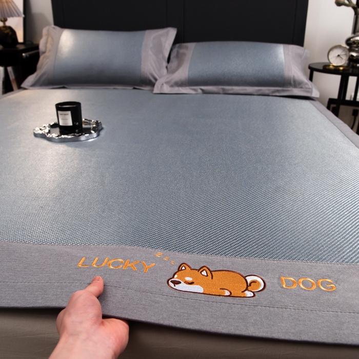 印季家纺 2026新款5A级抗菌加厚绣花冰藤席-幸运狗（床席款） 雾霾蓝