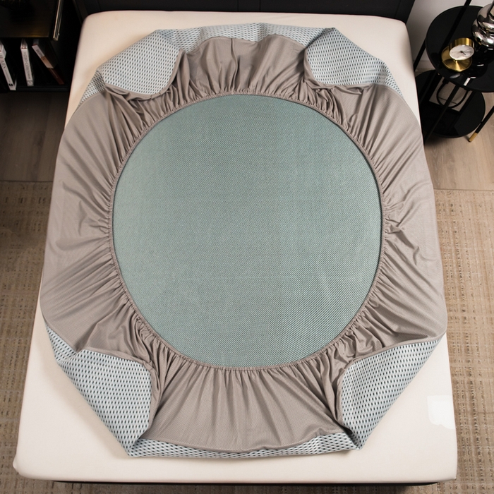 91家纺网 家纺一手货源 找家纺 印季家纺 2026新款5A级抗菌加厚绣花冰藤席-幸运狗（床笠款） 湖绿