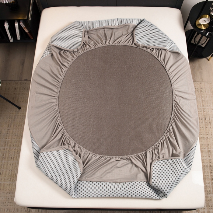 91家纺网 家纺一手货源 找家纺 印季家纺 2026新款5A级抗菌加厚绣花冰藤席-幸运狗（床笠款） 银咖