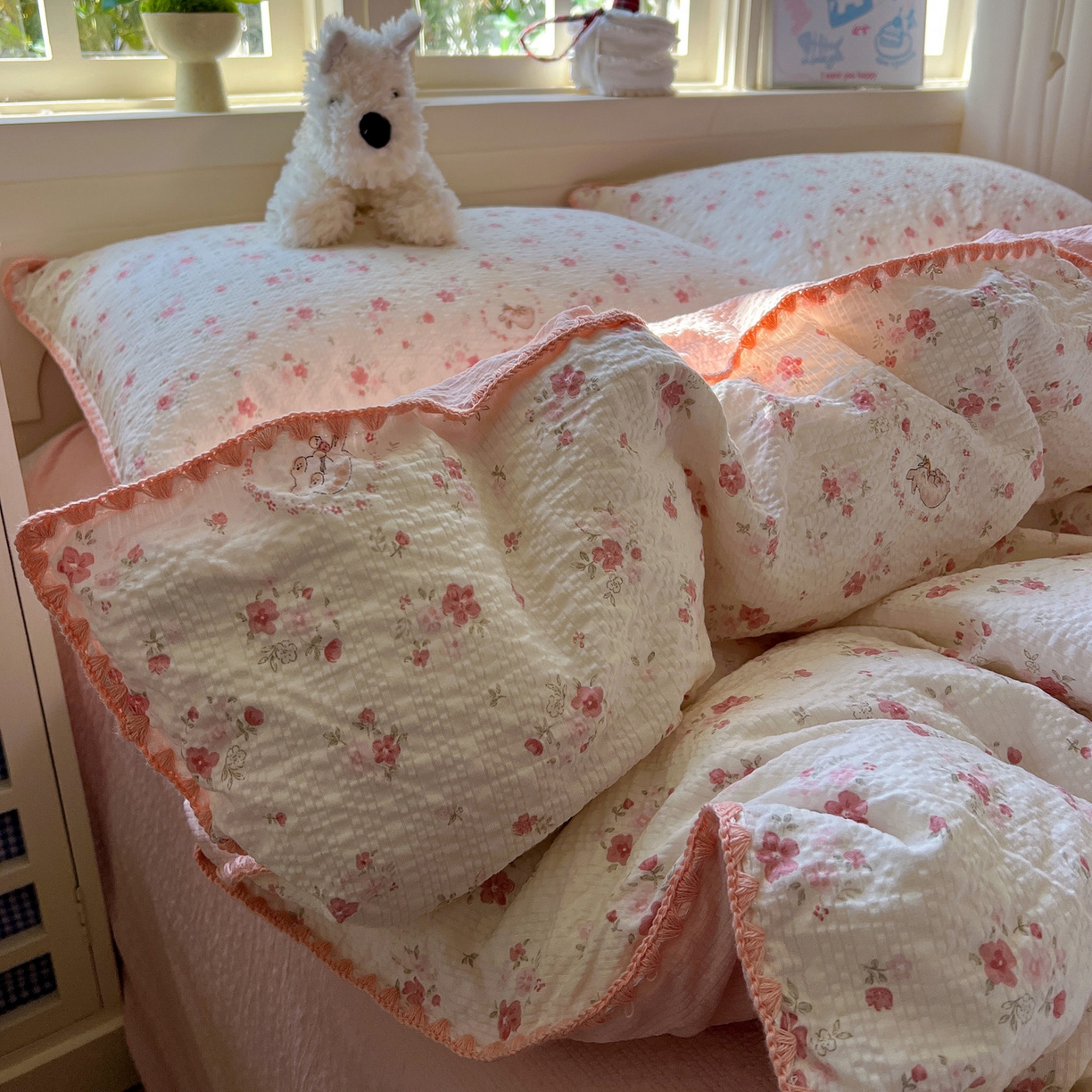 91家纺网 家纺一手货源 找家纺 （总）水墨江南 2026新款贝壳边泡芙纱时尚印花四件套