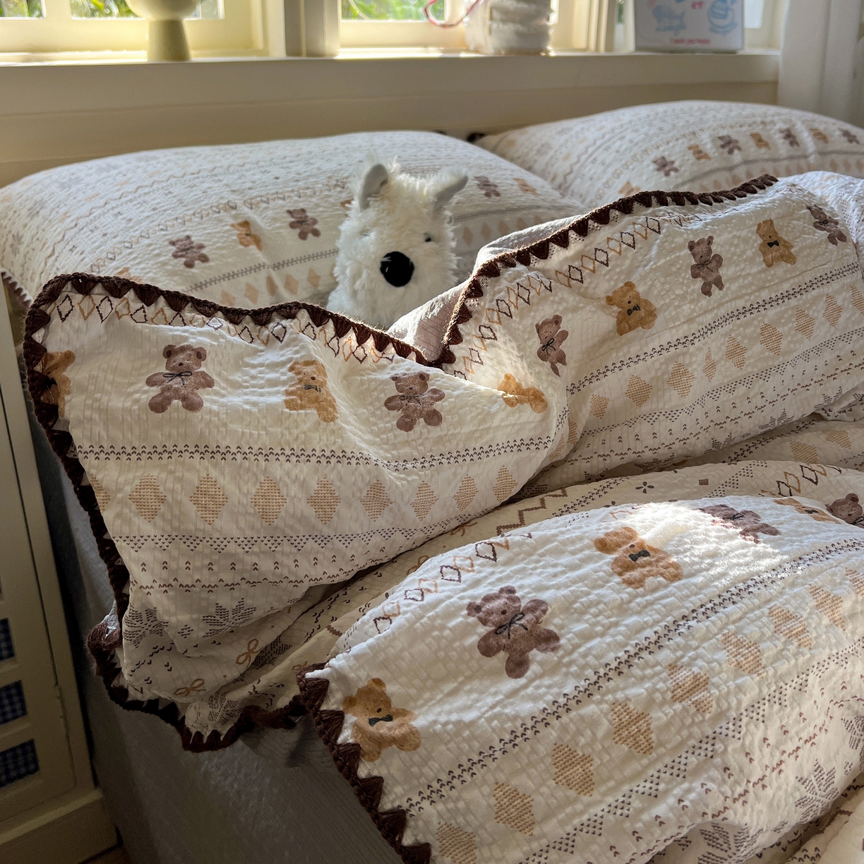 91家纺网 家纺一手货源 找家纺 （总）水墨江南 2026新款贝壳边泡芙纱时尚印花四件套