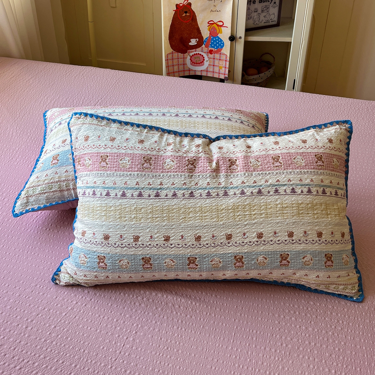 91家纺网 家纺一手货源 找家纺 水墨江南 2026新款贝壳边泡芙纱时尚印花四件套 费尔岛好友