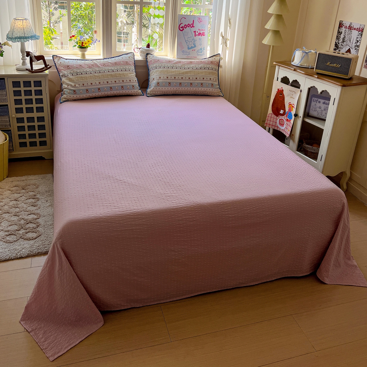 91家纺网 家纺一手货源 找家纺 水墨江南 2026新款贝壳边泡芙纱时尚印花四件套 费尔岛好友