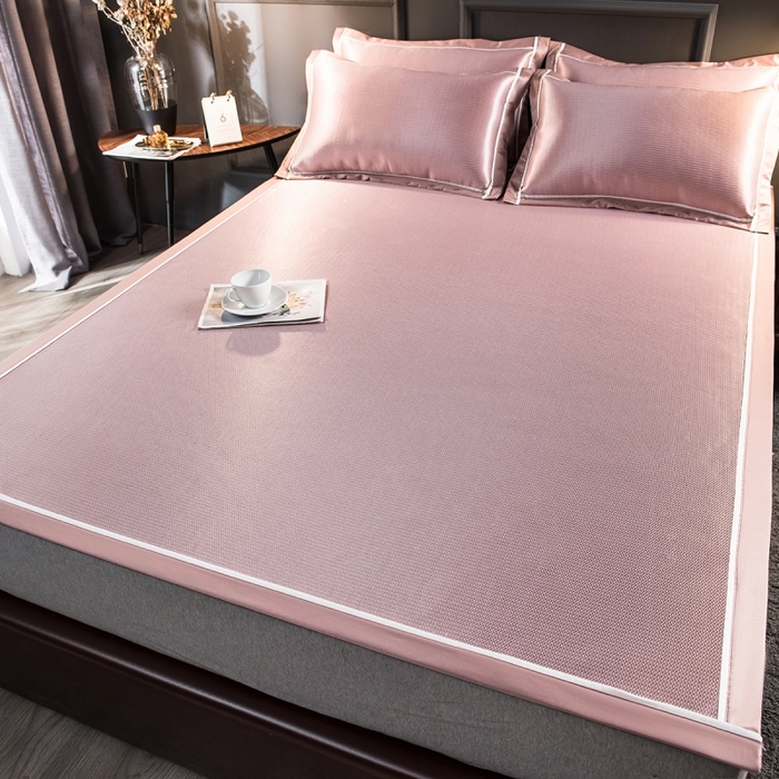 91家纺网 家纺一手货源 找家纺 印季家纺 2026新款1200D加密纯色碳光席席子凉席 嫩粉