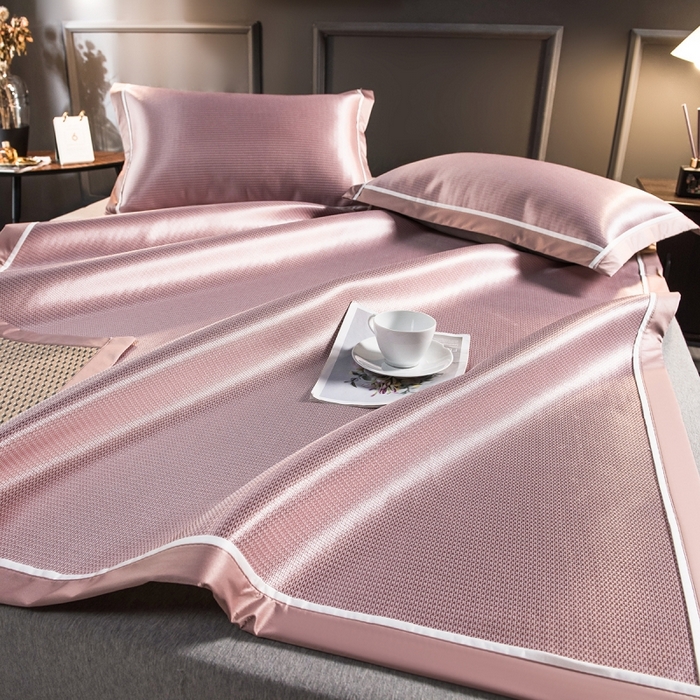 印季家纺 2026新款1200D加密纯色碳光席席子凉席 嫩粉