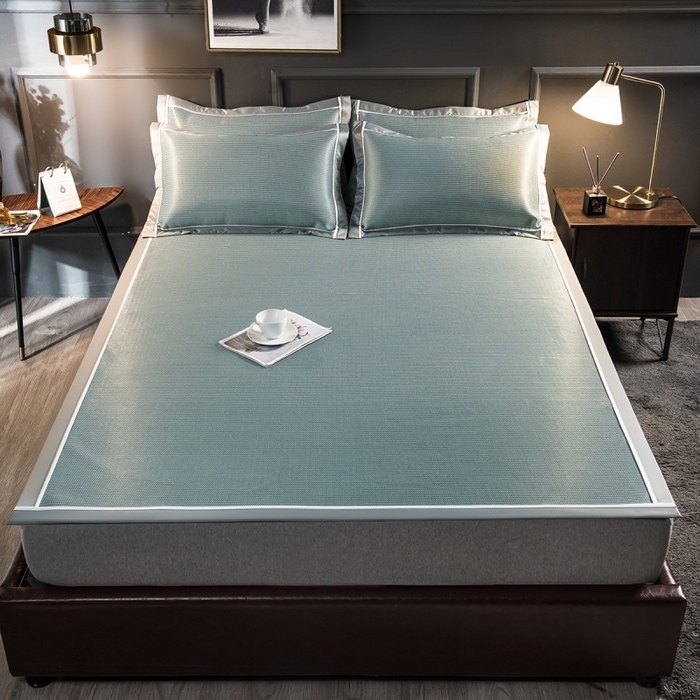 91家纺网 家纺一手货源 找家纺 印季家纺 2026新款1200D加密纯色碳光席席子凉席 水绿