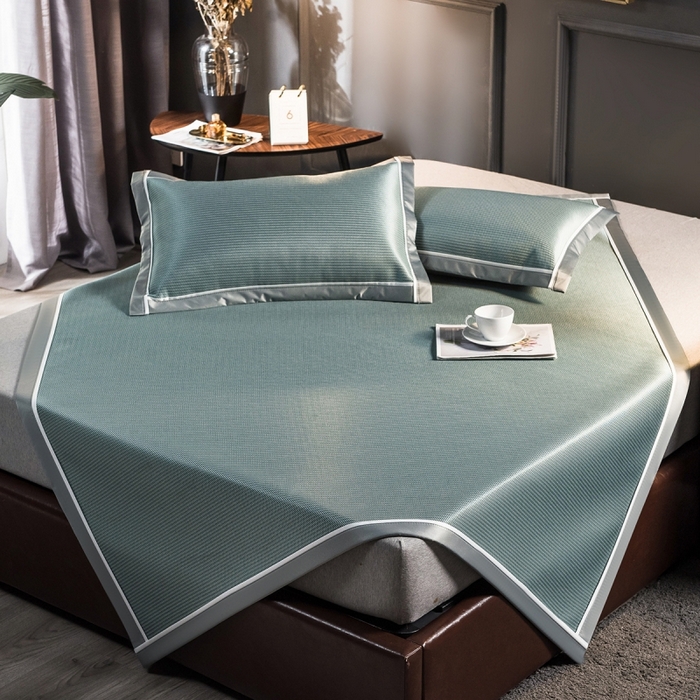 91家纺网 家纺一手货源 找家纺 印季家纺 2026新款1200D加密纯色碳光席席子凉席 水绿