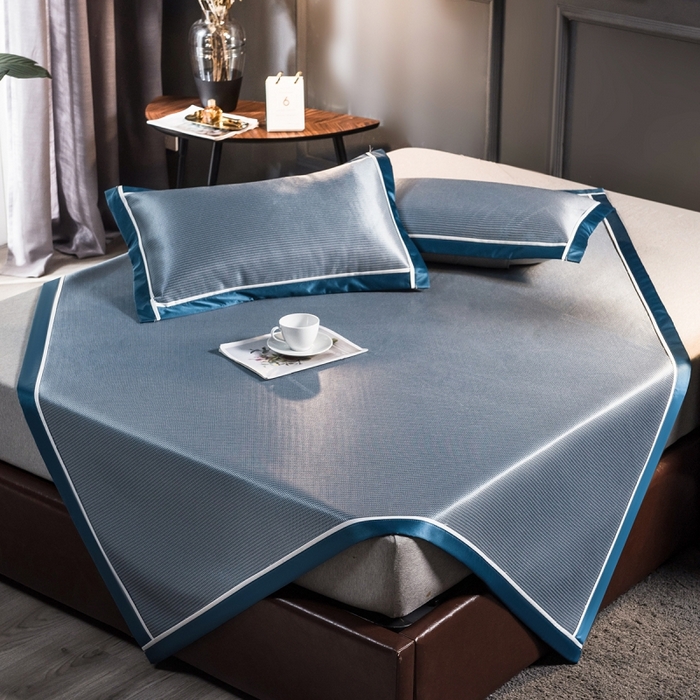 91家纺网 家纺一手货源 找家纺 印季家纺 2026新款1200D加密纯色碳光席席子凉席 深蓝