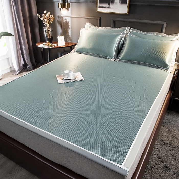 91家纺网 家纺一手货源 找家纺 印季家纺 2026新款1200D加密纯色碳光席席子凉席 水绿