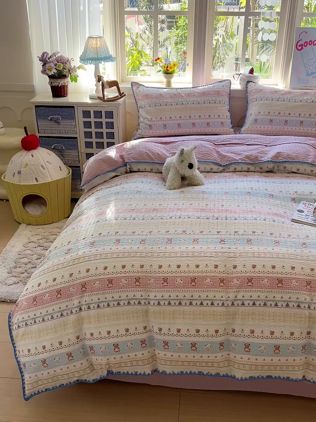 91家纺网 家纺一手货源 找家纺 水墨江南 2026新款贝壳边泡芙纱时尚印花四件套 费尔岛好友