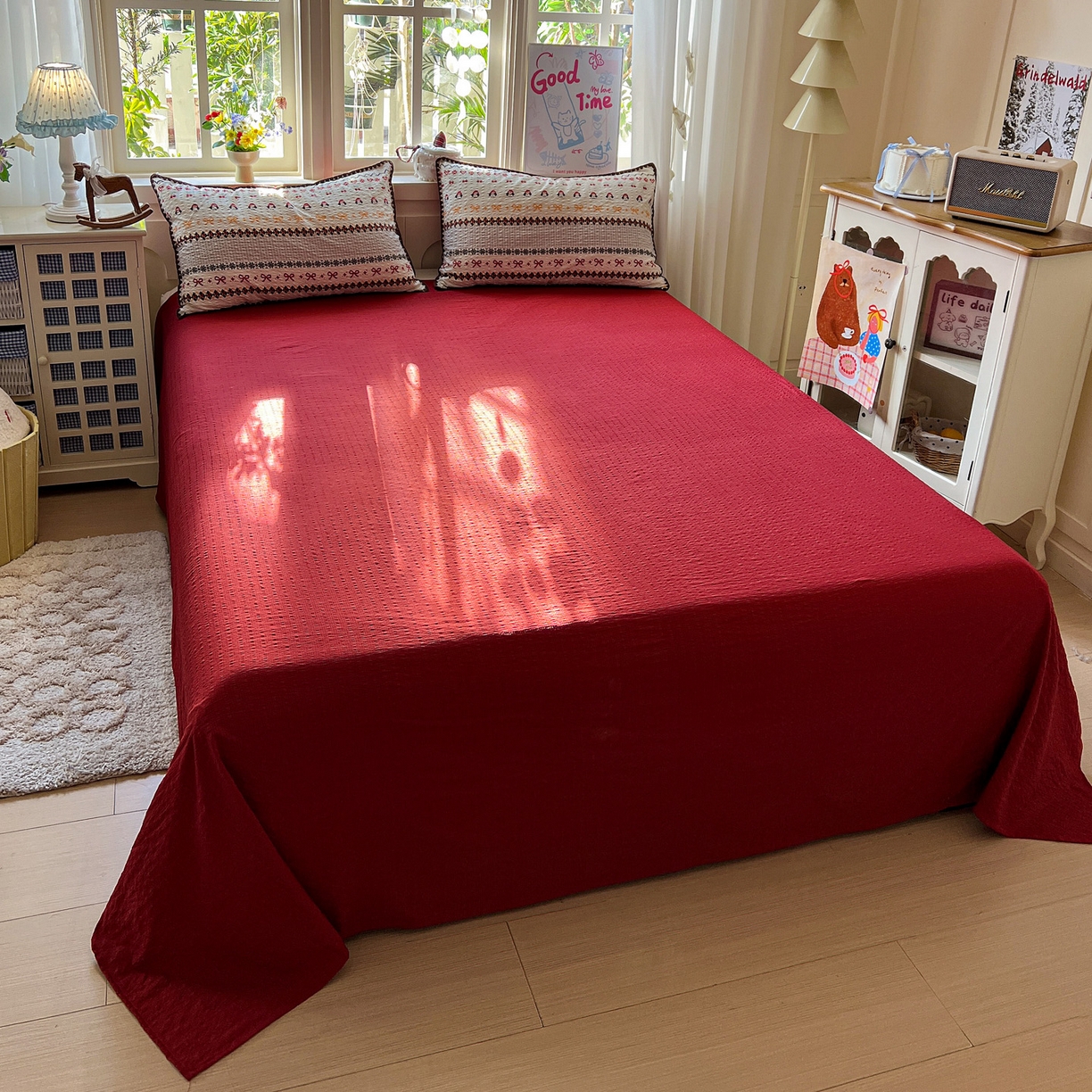 91家纺网 家纺一手货源 找家纺 水墨江南 2026新款贝壳边泡芙纱时尚印花四件套 费尔岛小狗