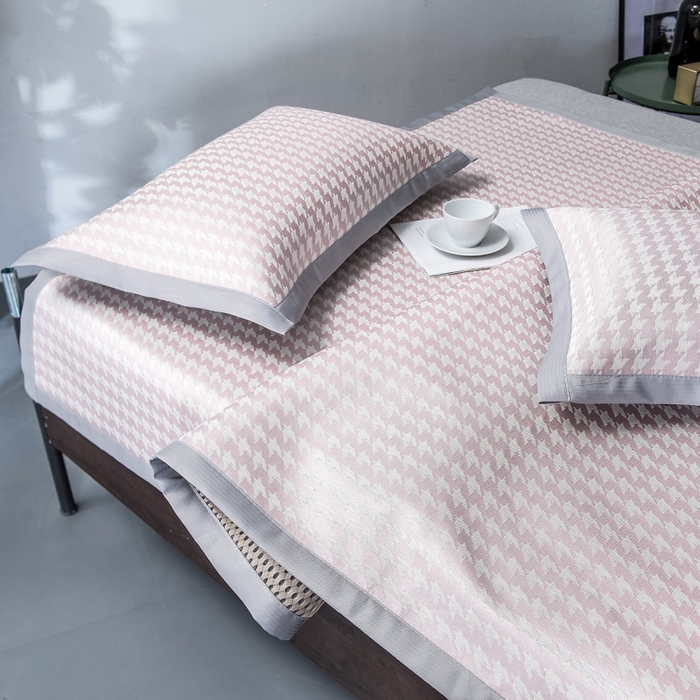 印季家纺 2026新款600D千鸟格席子凉席 豆沙