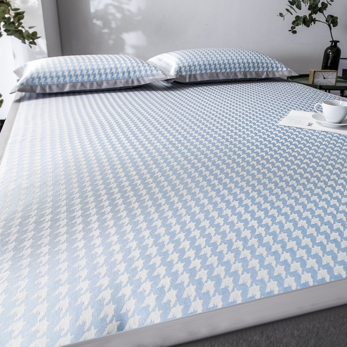 91家纺网 家纺一手货源 找家纺 印季家纺 2026新款600D千鸟格席子凉席 天蓝