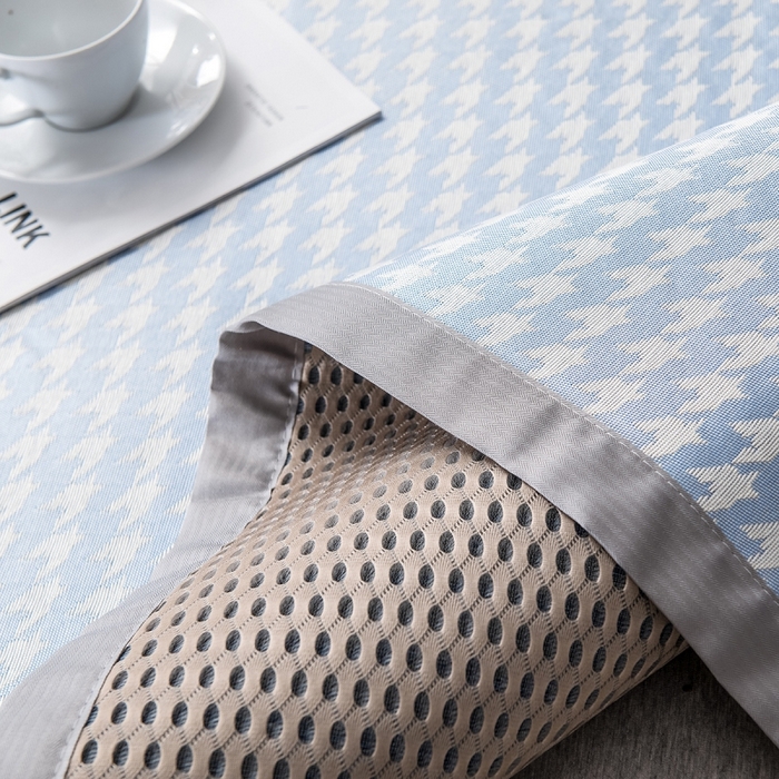 91家纺网 家纺一手货源 找家纺 印季家纺 2026新款600D千鸟格席子凉席 天蓝