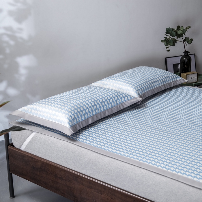 91家纺网 家纺一手货源 找家纺 印季家纺 2026新款600D千鸟格席子凉席 天蓝