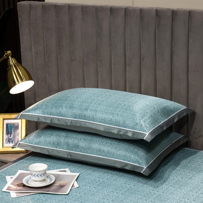 91家纺网 家纺一手货源 找家纺 印季家纺 2026新款加厚肌理纹绣花碳光席席子凉席 水绿