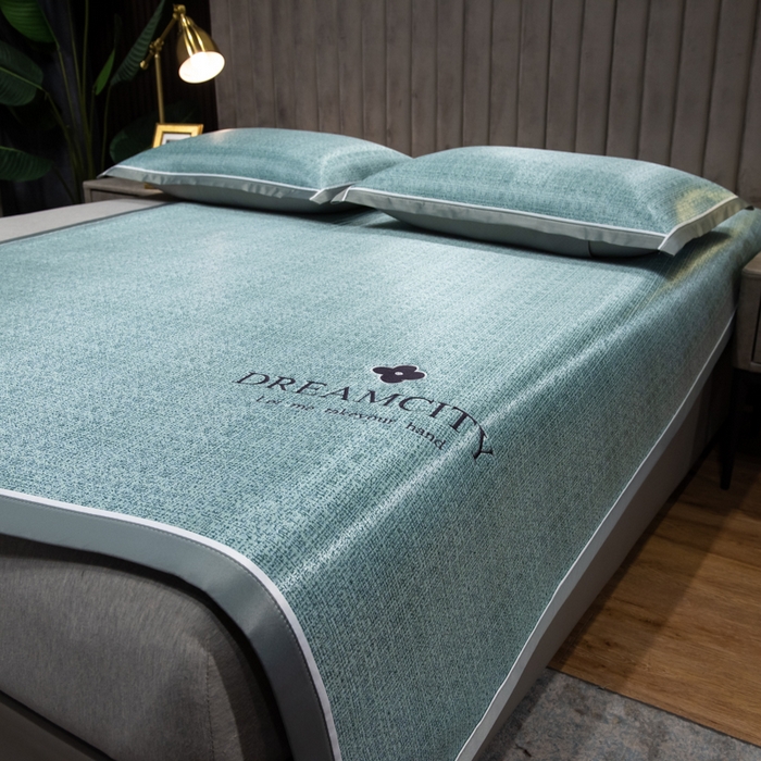 印季家纺 2026新款加厚肌理纹绣花碳光席席子凉席 水绿