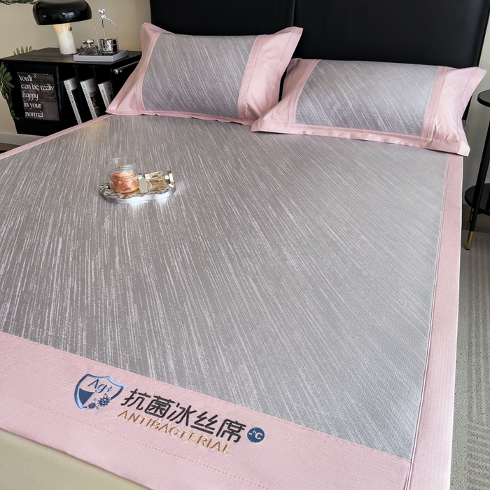 91家纺网 家纺一手货源 找家纺 印季家纺 2026新款5A级抗菌加厚绣花冰丝席-流星雨（床席款） 豆沙