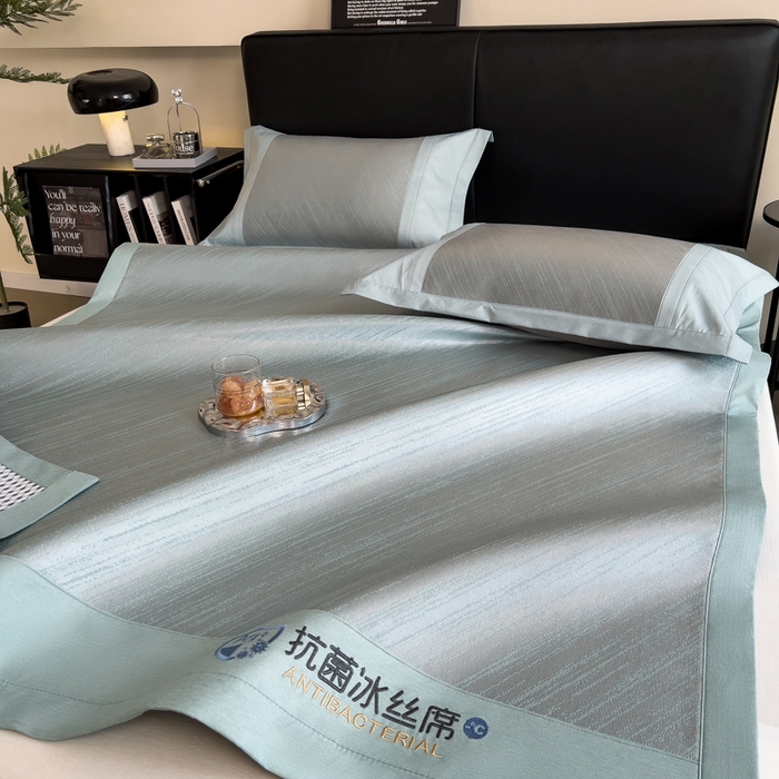 91家纺网 家纺一手货源 找家纺 印季家纺 2026新款5A级抗菌加厚绣花冰丝席-流星雨（床席款） 水绿