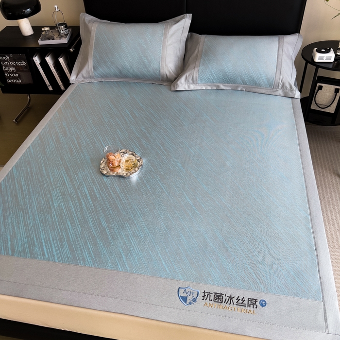 91家纺网 家纺一手货源 找家纺 印季家纺 2026新款5A级抗菌加厚绣花冰丝席-流星雨（床席款） 天蓝