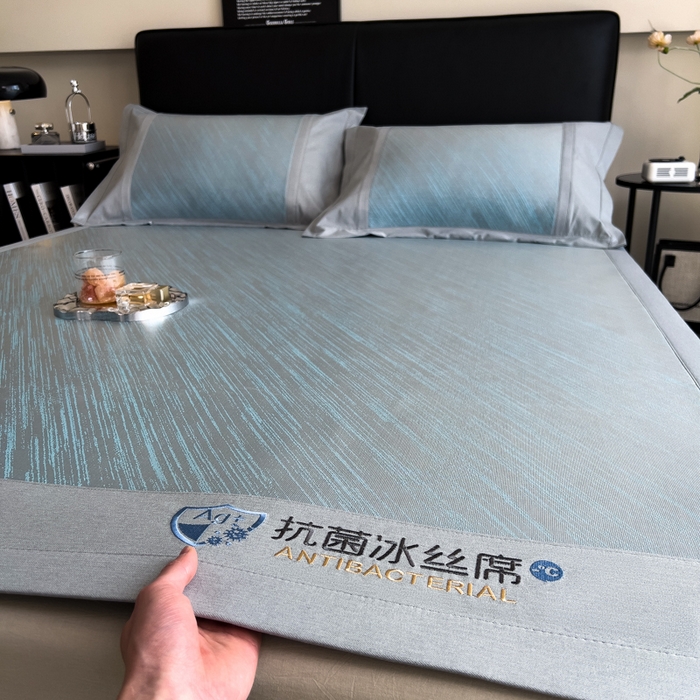 印季家纺 2026新款5A级抗菌加厚绣花冰丝席-流星雨（床席款） 天蓝