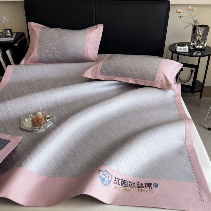 91家纺网 家纺一手货源 找家纺 印季家纺 2026新款5A级抗菌加厚绣花冰丝席-流星雨（床席款） 豆沙