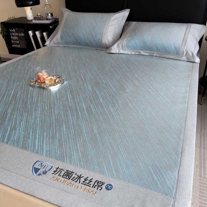 91家纺网 家纺一手货源 找家纺 印季家纺 2026新款5A级抗菌加厚绣花冰丝席-流星雨（床席款） 天蓝