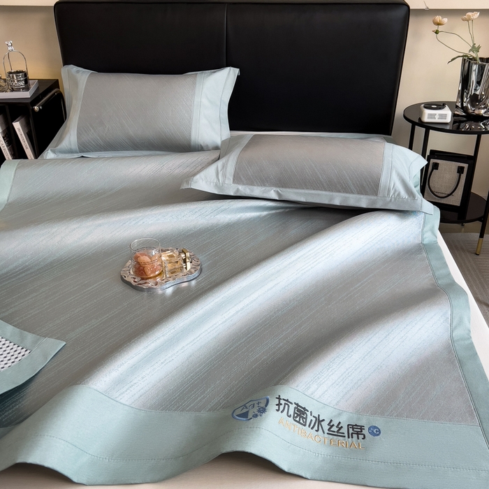 91家纺网 家纺一手货源 找家纺 印季家纺 2026新款5A级抗菌加厚绣花冰丝席-流星雨（床席款） 水绿