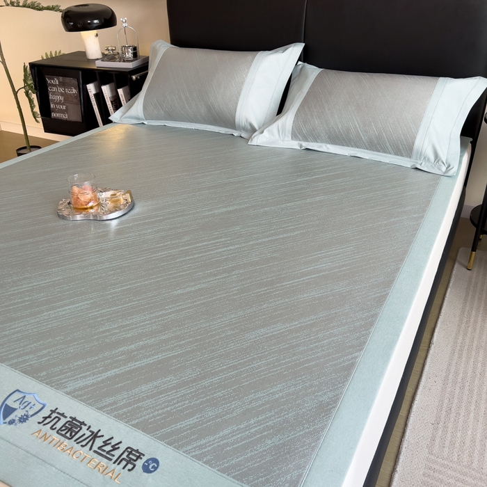 91家纺网 家纺一手货源 找家纺 印季家纺 2026新款5A级抗菌加厚绣花冰丝席-流星雨（床席款） 水绿