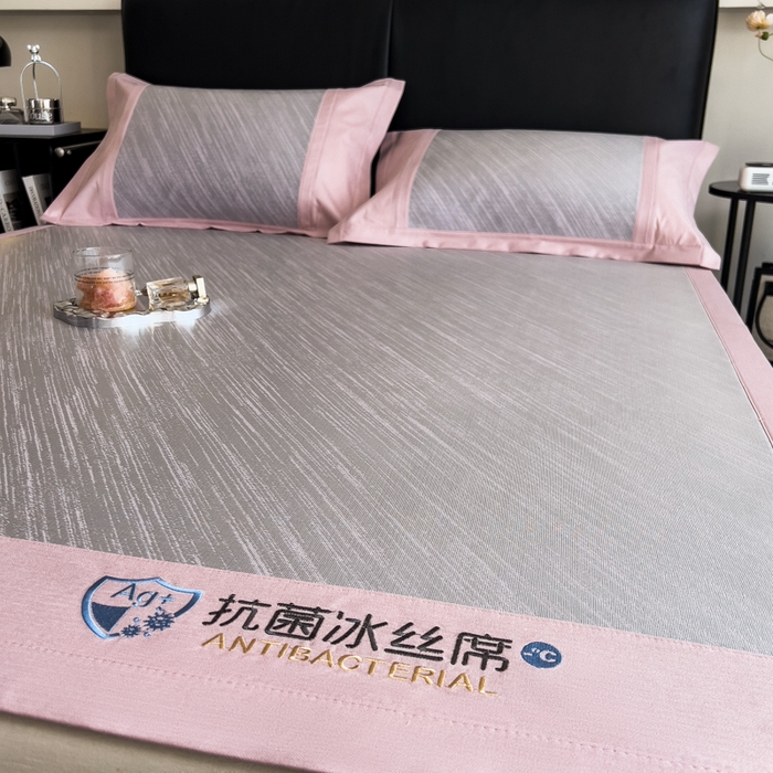 91家纺网 家纺一手货源 找家纺 印季家纺 2026新款5A级抗菌加厚绣花冰丝席-流星雨（床席款） 豆沙