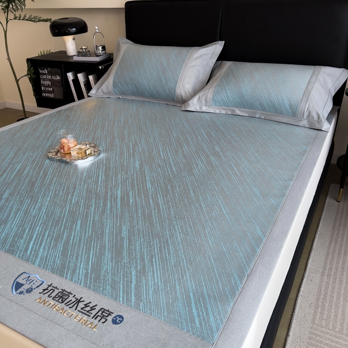 91家纺网 家纺一手货源 找家纺 印季家纺 2026新款5A级抗菌加厚绣花冰丝席-流星雨（床席款） 天蓝